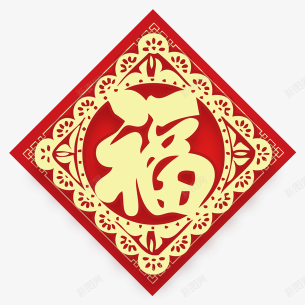 福字剪纸门贴psd免抠素材_88icon https://88icon.com 传统节日 剪纸 春节 福字 节日装饰 金色 门贴