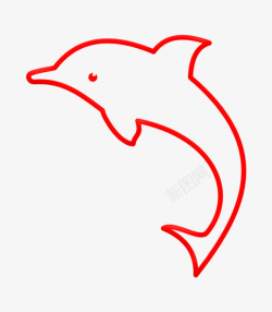 红色小海豚红色线条海豚手绘图高清图片