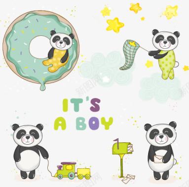 吃西瓜儿童插画卡通熊猫动物图标矢量图图标
