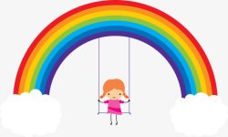 扁平化儿童素材彩虹下的女孩高清图片