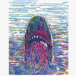 彩色线条鲨鱼欧美绘画矢量图素材