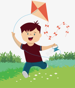 春天草地上放风筝的男孩素材