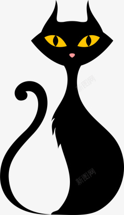 大眼呆萌卡通黑色猫咪高清图片
