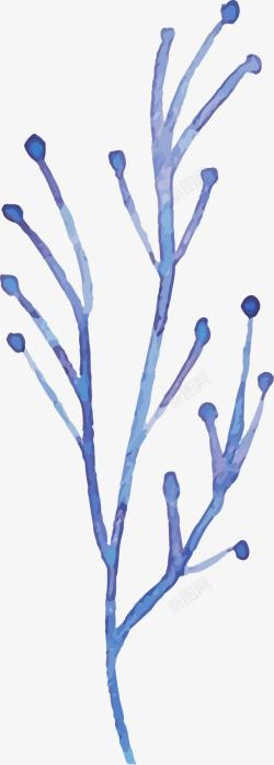 蓝色水墨笔触花卉图案素材