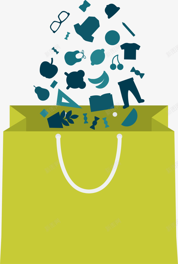 618购物节各式商品png免抠素材_88icon https://88icon.com 618购物节 买东西 各式商品 手提袋 绿色购物袋 网购