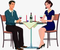 餐桌美食喝酒共度烛光晚餐的情侣高清图片
