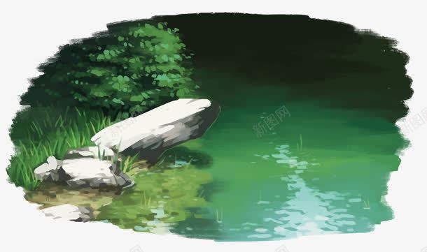 水池边png免抠素材_88icon https://88icon.com 手绘 水彩 水池 池塘 河边 石头 绿 绿色 自然