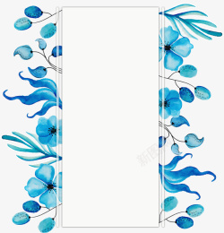手绘蓝色水彩花朵标题框矢量图素材