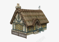 创意小木屋屋顶灰色手绘茅草小木屋高清图片