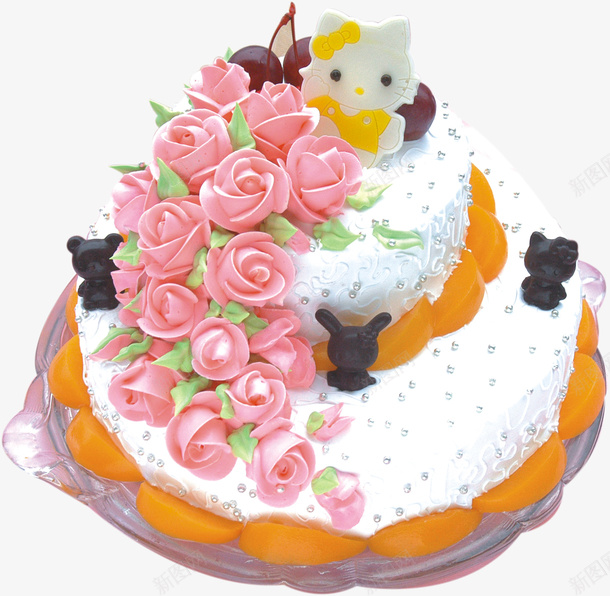 幸福时刻小高层蛋糕png免抠素材_88icon https://88icon.com 凯蒂猫 双层蛋糕 奶油玫瑰花 小高层 生日蛋糕 黄桃