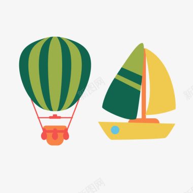 春天旅游降落伞帆船旅游主题元素图标图标