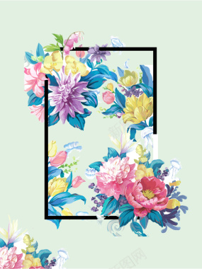 彩色插画花卉春节新品上新海报背景矢量图背景
