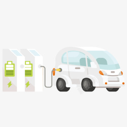 卡通城市白色新能源电动汽车插图矢量图素材