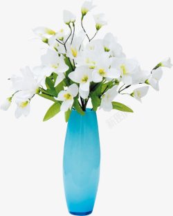 蓝色透明日式花瓶花瓶与花卉高清图片