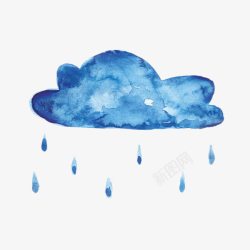 水彩手绘蓝色雨云素材