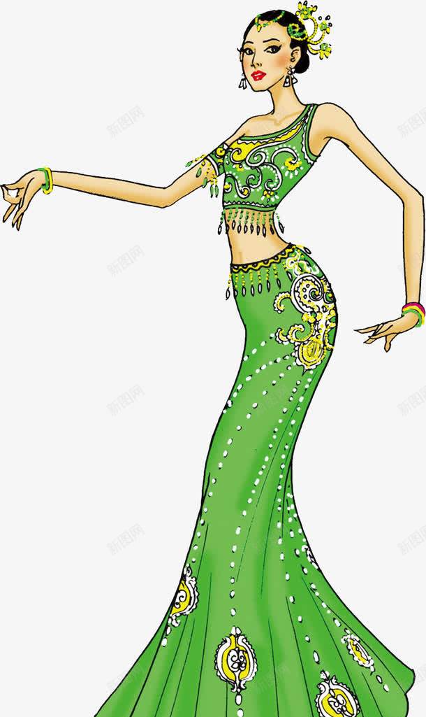 傣族少女元素png免抠素材_88icon https://88icon.com 傣族 傣族元素 天竺 孔雀舞 少女 绿色裙子