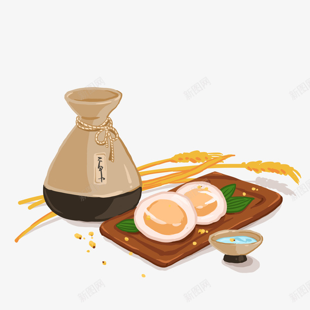 手绘卡通食物和酒png免抠素材_88icon https://88icon.com 一壶酒 一碗酒 下酒菜 卡通图案设计 插画风 美食 食物