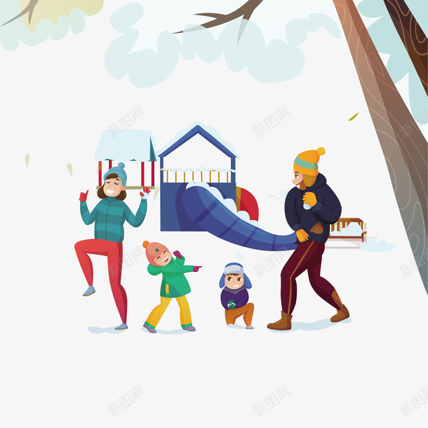 雪地里玩耍的一家人png免抠素材_88icon https://88icon.com 一家人 玩雪 矢量一家人 矢量雪地 雪地 雪地PNG