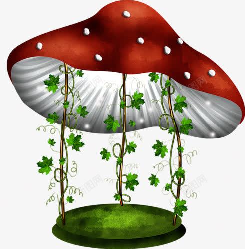 蘑菇花藤房子png免抠素材_88icon https://88icon.com 创意 卡通 树叶 树藤装饰 蘑菇屋顶