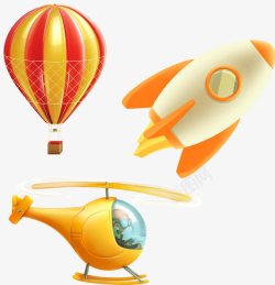 卡通可爱热气球直升机火箭素材