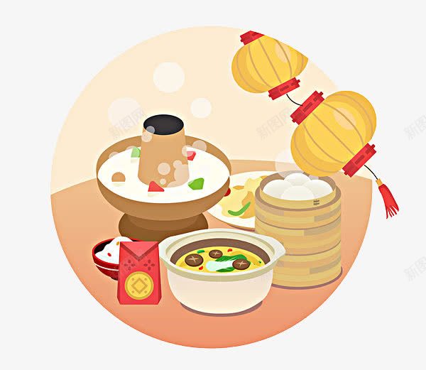 卡通食物做饼png免抠素材_88icon https://88icon.com 做饼 卡通 火锅 灯笼 碗里的食物 红包 食物做饼