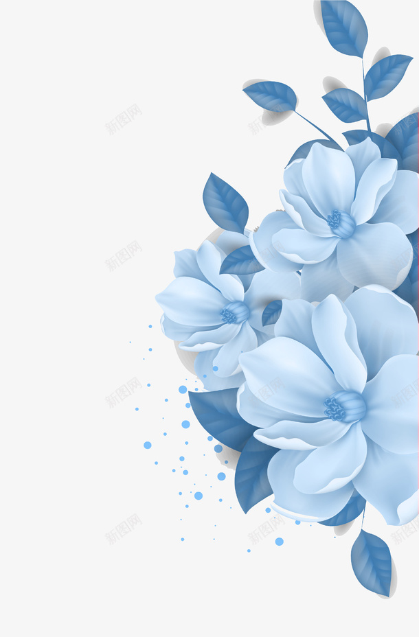 蓝色清新唯美花朵装饰图案png免抠素材_88icon https://88icon.com 叶子 唯美 清新 背景 花朵 蓝色 装饰图案