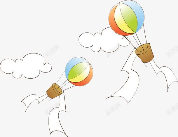 手绘热气球png免抠素材_88icon https://88icon.com 卡通热气球 漂浮热气球 热气球 白云