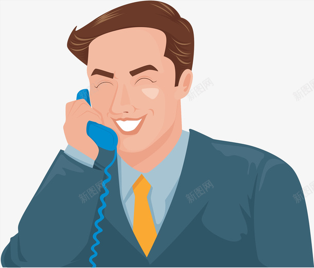 手绘接电话的男士png免抠素材_88icon https://88icon.com 人物 卡通手绘 图案 多彩 开心 微笑 情绪波动 接电话 激动 表情