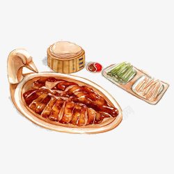 菜盘子烤鸭美食北京老烤鸭手绘画片高清图片