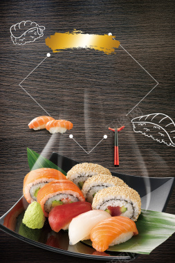 质感木质寿司日式美食背景背景