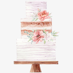手绘水彩粉色蛋糕素材