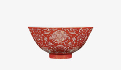 健康陶瓷风红色的碗精致缠枝莲纹高清图片