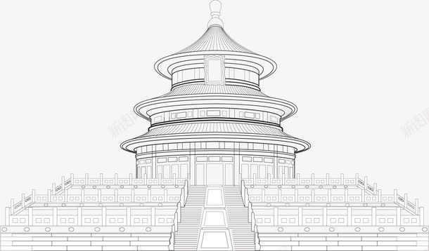 天坛建筑线稿png免抠素材_88icon https://88icon.com 写真在线 天坛 建筑 建筑线图 简约 线图 线稿 黑白