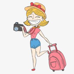 暑假旅行主题卡通旅行者拍照的美少女矢量图高清图片
