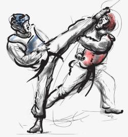 在打拳的功夫男人手绘拳击高清图片