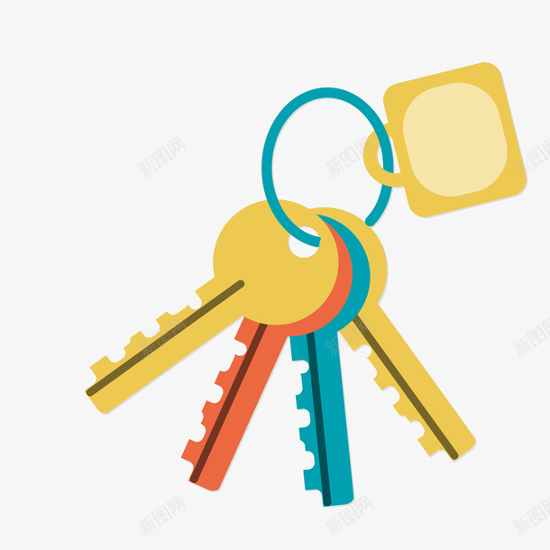 一串红黄蓝色钥匙png免抠素材_88icon https://88icon.com 一串钥匙 卡通钥匙 红色 蓝色 钥匙 黄色