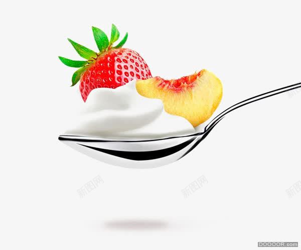 水果酸奶png免抠素材_88icon https://88icon.com 勺子 水果 水果酸奶图片下载 白色 草莓 酸奶 食品 黄桃
