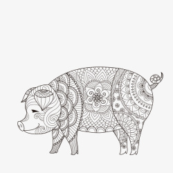 绘画花纹猪矢量图素材