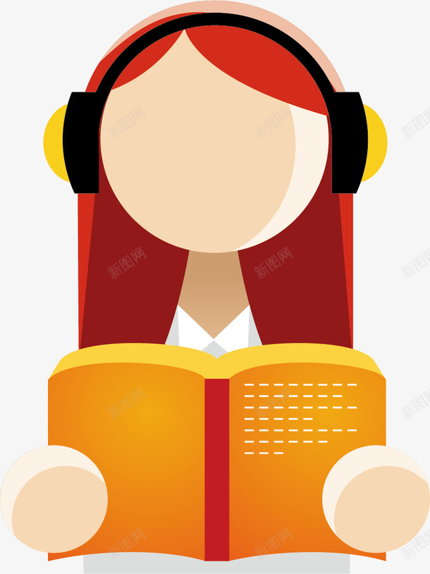 耳机学习卡通翻开的书矢量图ai免抠素材_88icon https://88icon.com 卡通翻开的书 听力 学习 想象 看书 简约 耳机 英文 阅读 矢量图