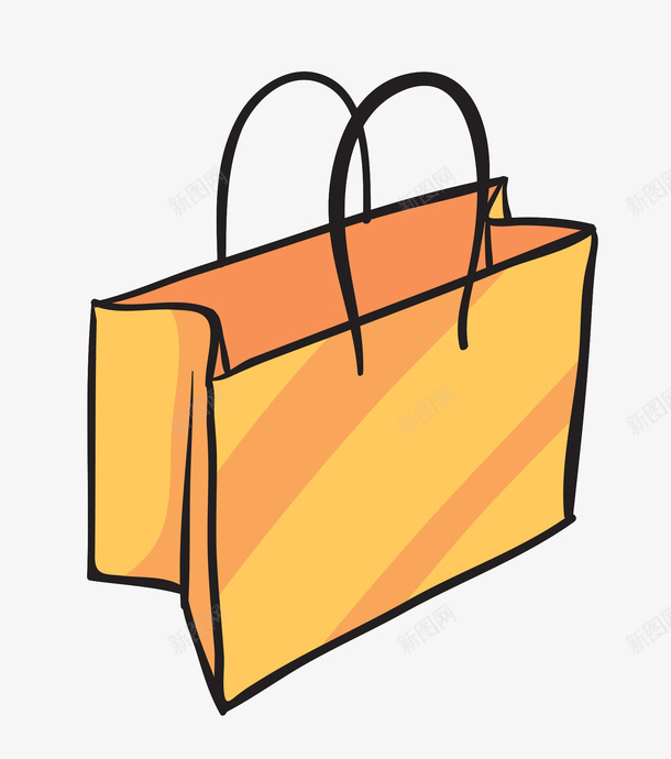 黄色手绘手提购物袋png免抠素材_88icon https://88icon.com 包装袋 手提袋 空白包装袋 袋子 购物袋 黄色手绘