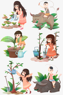 女孩浇水春天女孩植树浇水高清图片
