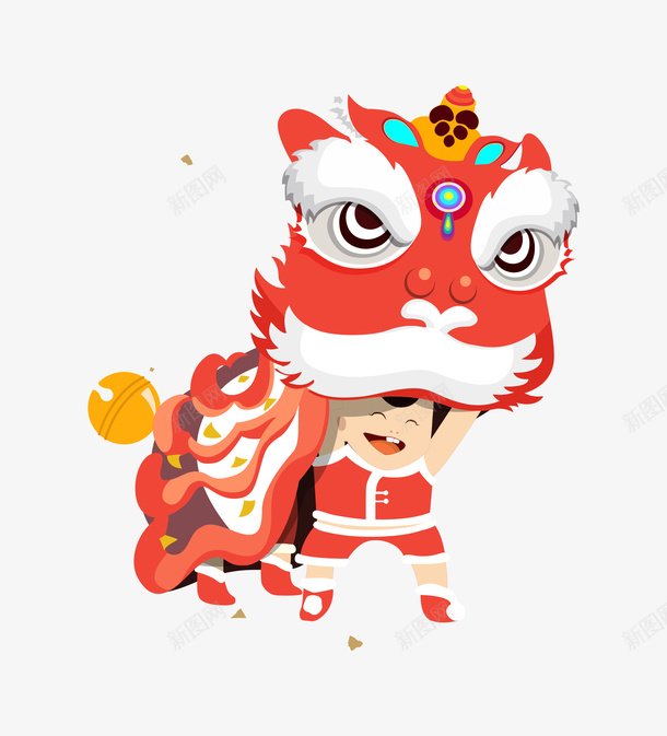 手绘卡通中国风舞狮子png免抠素材_88icon https://88icon.com 中国风 传统节日 喜庆 舞狮子 过年 过节