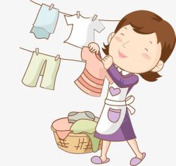 卡通洗衣服晾衣服的女人高清图片