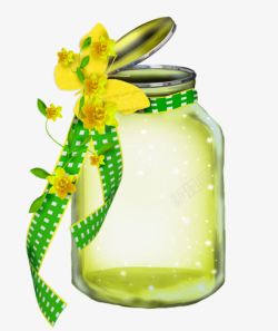 绿色透明瓶子绿色手绘玻璃瓶高清图片