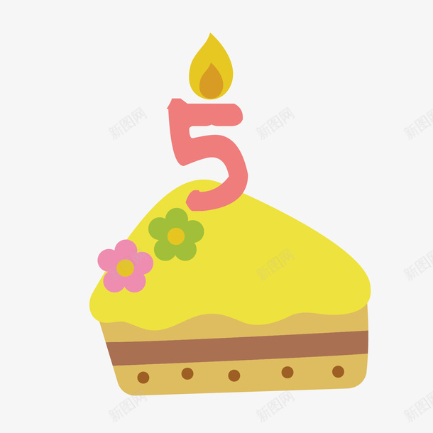 花朵数字蛋糕矢量图ai免抠素材_88icon https://88icon.com 手绘 数字 数字五 生日蛋糕 矢量图 花朵 花束蛋糕 蛋糕 蜡烛 黄色