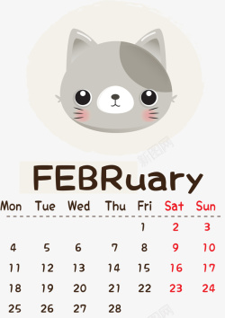 日历挂画图案猪年二月猫咪日历高清图片