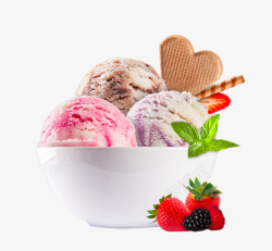 瓷碗中的冰淇淋球素材
