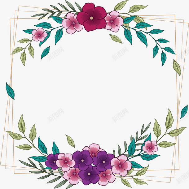 粉紫色婚礼花藤边框矢量图ai免抠素材_88icon https://88icon.com 婚礼花藤 矢量png 粉紫色 粉紫色花藤 花藤 邀请函 矢量图