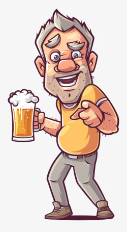 啤酒免抠下载卡通装饰人物介绍海报老人喝高清图片