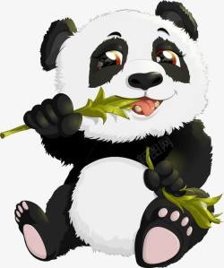 卡通动物熊猫吃竹子素材